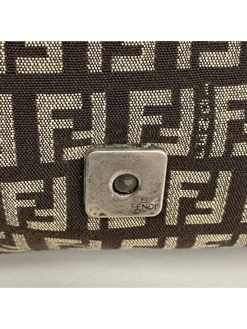 Fendi Handbag Zucchino Mamma Bucket Nylon Canvas Brown Silver